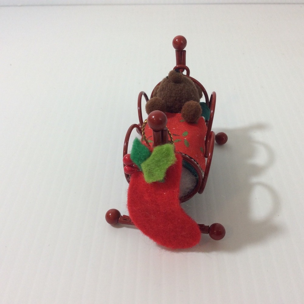 Miniature Bear in Bassinet Bed Christmas Decoration Ornament Swings Stocking 3" - Picture 6 of 12